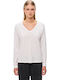 Women's Blouse Cotton Long Sleeve with V Neckline White