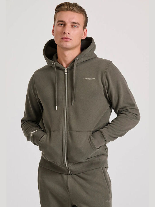 Funky Buddha Men's Sweatshirt Jacket with Hood and Pockets Khaki