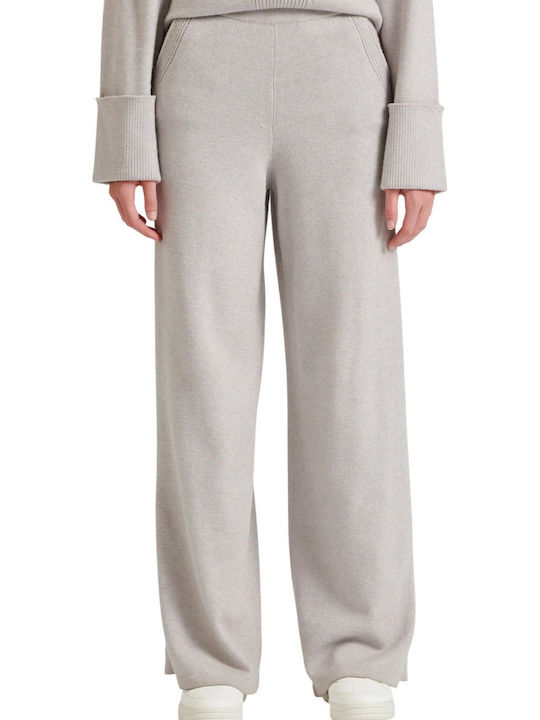 Funky Buddha Women's High-waisted Fabric Trousers with Elastic Regular Fit Gray