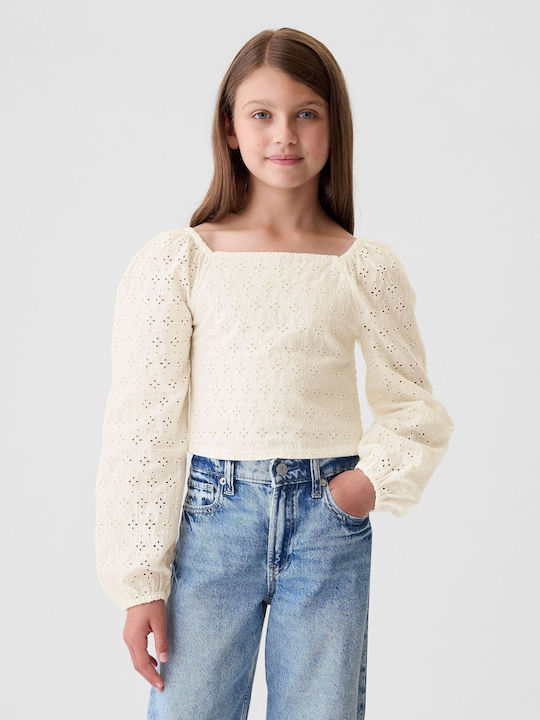 GAP Παιδικό Crop Top Μακρυμάνικο ivory frost Puff Sleeve