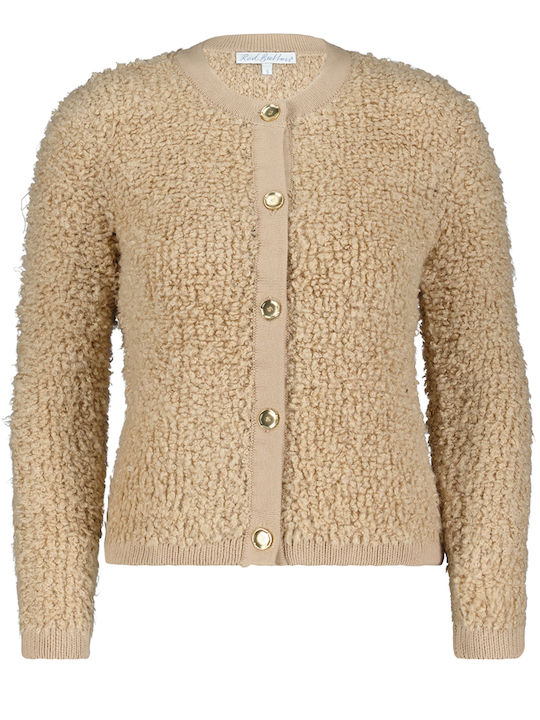 Red Button Short Women's Cardigan Beige