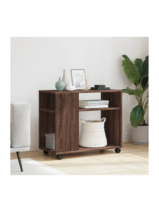 Rectangular Side Table Wooden with Wheels Brown...