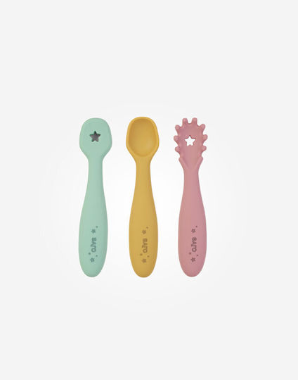 Saro Baby Set with Spoons with Temperature Indicator made of Silicone for 4+ months Multicolored 3pcs