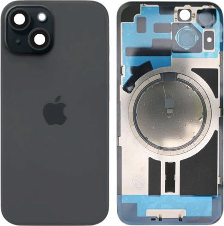 Задно стъкло стоманена плоча магнити Magsafe и камера обектив iPhone 15 Plus черен
