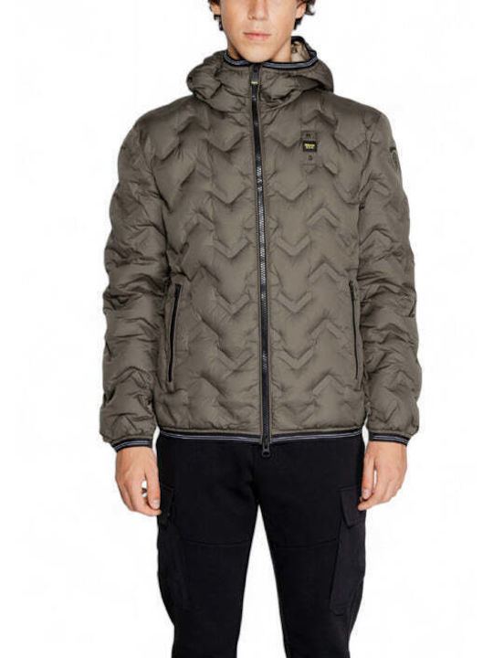 Blauer Herren Winter Jacke Lässig Grün