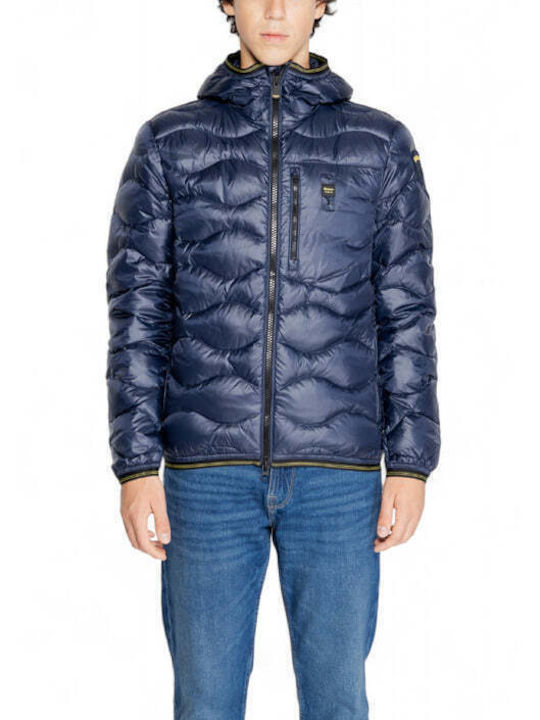 Blauer Herren Winter Jacke Lässig Blau