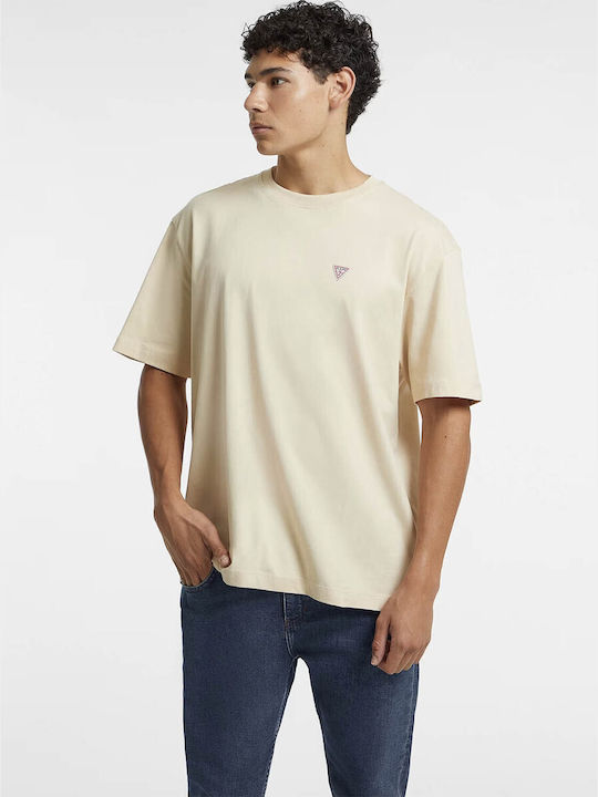 Guess Triangle T-shirt Bărbătesc cu Mânecă Scurtă beige