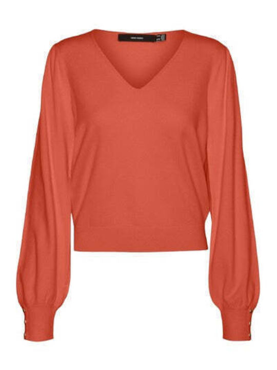 Vero Moda Winter Women's Blouse Long Sleeve with V Neckline Orange