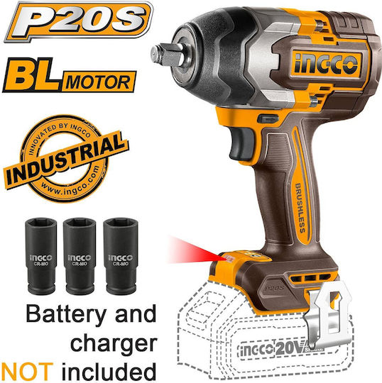 Ingco Brushless Μπουλονόκλειδο Μπαταρίας 20V Solo με Υποδοχή 1/2"