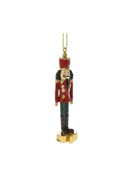 Κρεμαστο Christmas Hanging Nutcracker Polyresin Red With Gold Dust With Beads Red