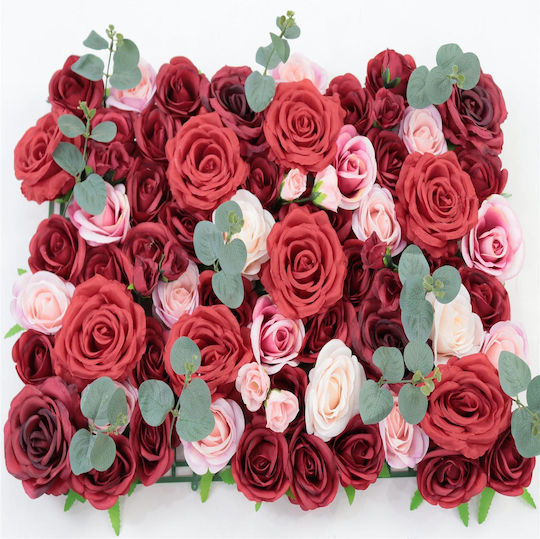 Supergreens Künstliches Laubpaneel Rose Eukalyptus Rot 50x50cm