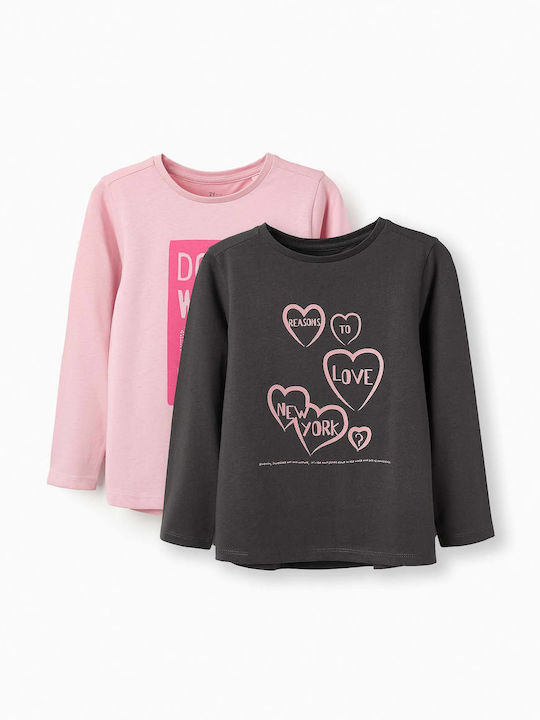 Zippy Set of Kids Blouses Pink, Gray Don't Walk