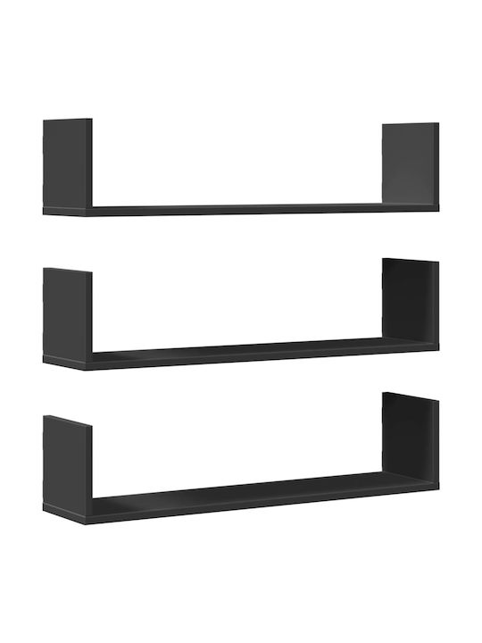 Shelves Wall Black Velvet-Black Metal 3pcs 80x1...