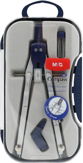 M&G Metallic Compass with Point, Pencil, Circle Cutter Gray