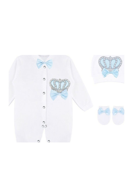 Set Babystrampler Langärmliges mit Mütze Weiß 3Stück