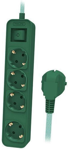Philips Power Strip 4 Positions with Switch and Cable 1.5m Green