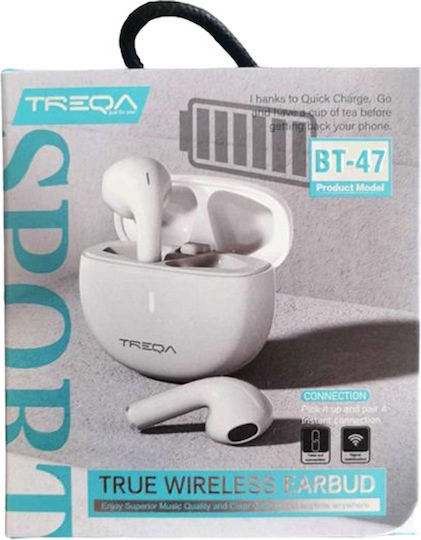 Treqa BT-47 Earbud Bluetooth Handsfree Căști cu Carcasă de Încărcare Alb