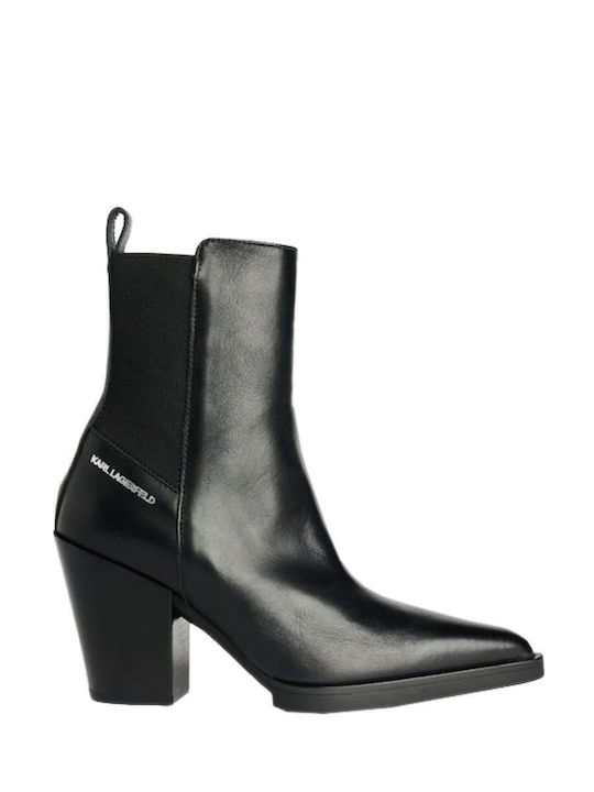 Leather Women's Ankle Boots with High Heel Black