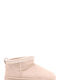 Beige flache Fell Boho Stiefeletten mit Stickerei