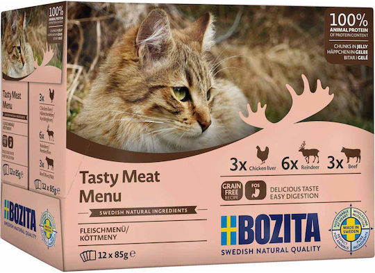 Bozita Feline Meat In Wet Food for Adult Cats in Cans with Meat Grain-Free & Gluten-Free 12x85gr