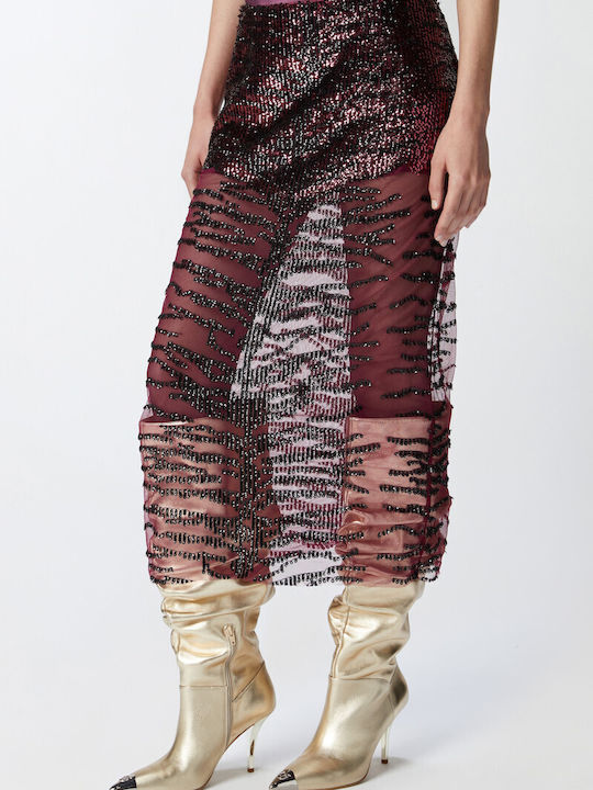 Pinko Midi Skirt with Tulle Wine