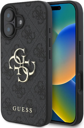 Guess Logo Umschlag Rückseite Synthetisches Leder Schwarz (iPhone 16)