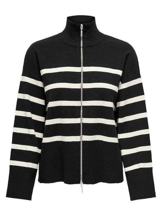 Cardigan Lung Tricotat Pentru Femei Cu Fermoar Negru