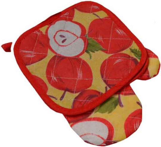 Sidirela Apfel Ofenhandschuh und Topflappen-Set Stoff Apple Red 3Stück