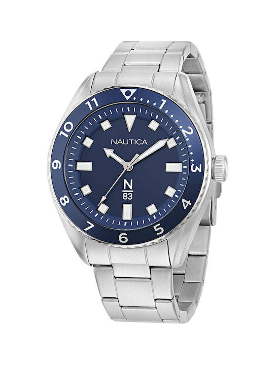 Nautica N83 Finn World Watch Battery with Silver Metal Bracelet