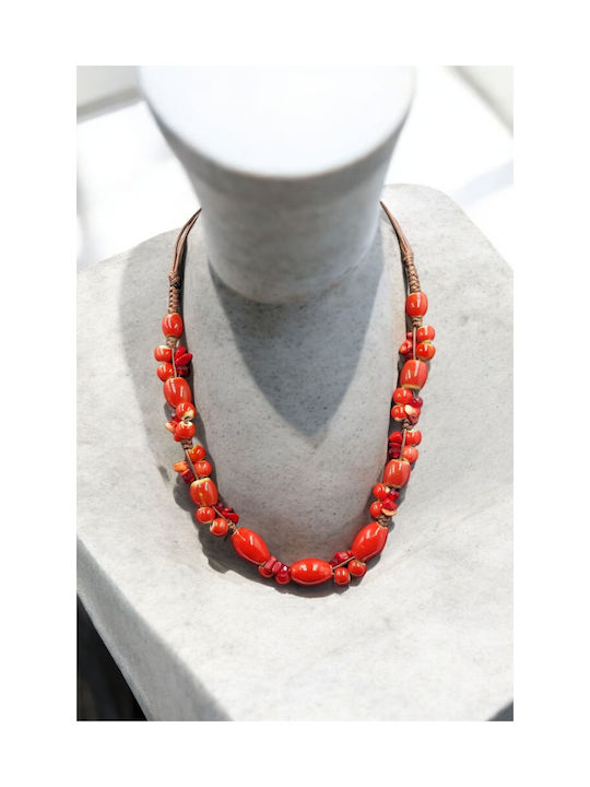 Necklace with Ceramic Red Beads Bohemian Style