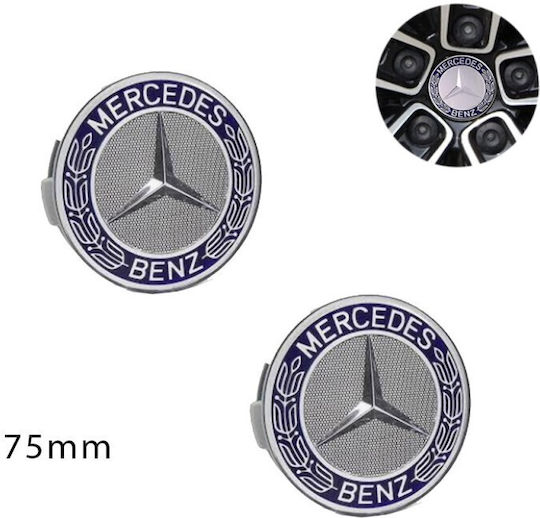 Wheel Center Caps Mercedes Benz with 75mm Internal Diameter Blue 2pcs