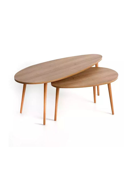 Oval Couchtisch Evridiki Pine Oak 2Stück L116xB46xH46cm