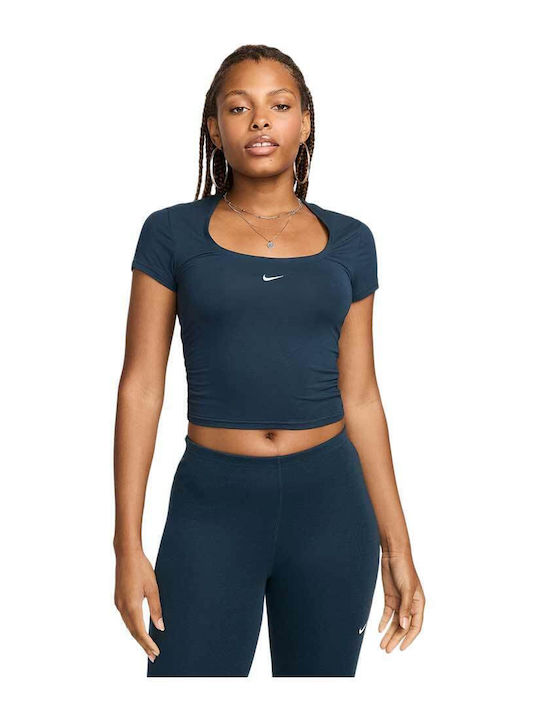 Winterlich Damen Baumwolle Bluse Drapiert Kurzärmelig Blau