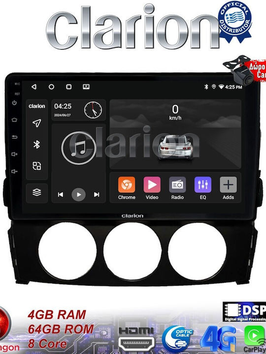 Clarion Ηχοσύστημα Αυτοκινήτου για Mazda MX-5 2005 > 2015 (Bluetooth/USB/WiFi/GPS/Apple-Carplay/Android-Auto) με Οθόνη Αφής 9"
