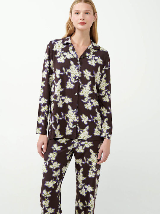 Vamp Winter Damen Pyjama-Set CAFE