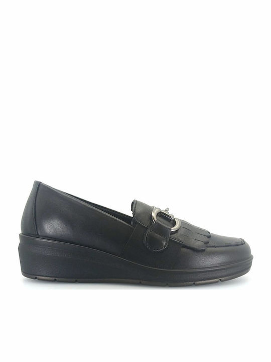 Leder Damen Loafers in Schwarz Farbe