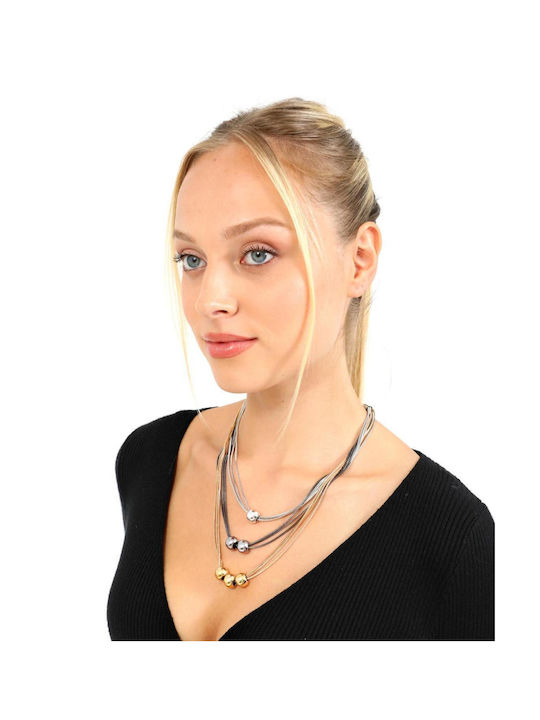 Black Silver Gold Necklace 81560