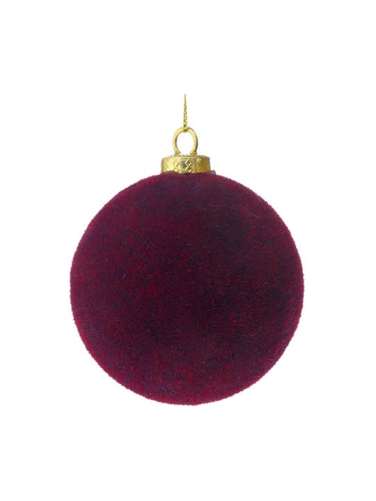 Christmas Hanging Ball Ornament Burgundy With Gold Dust With Beads Burgundy