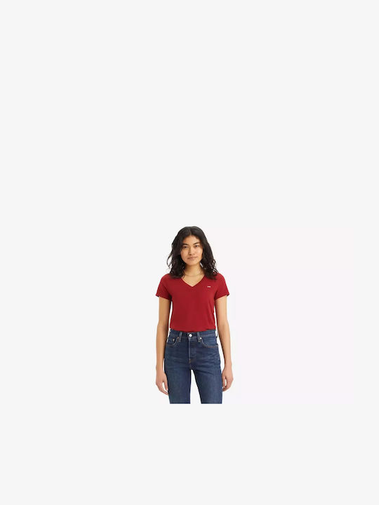 Levi's Damen T-shirt mit V-Ausschnitt Red