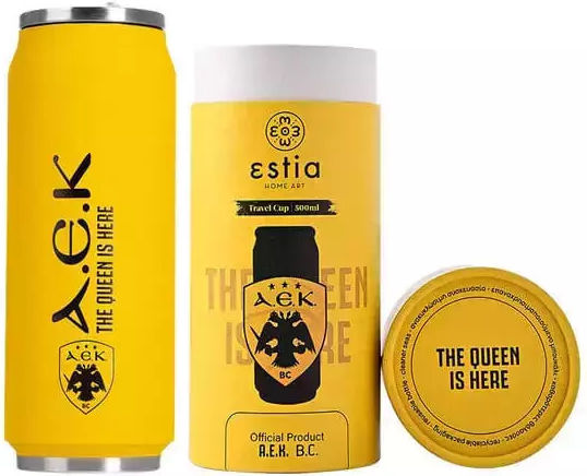 Estia Travel Cup Save the Aegean Recyclable Thermos Bottle Stainless Steel / Plastic BPA Free 500ml AEK BC Edition with Straw