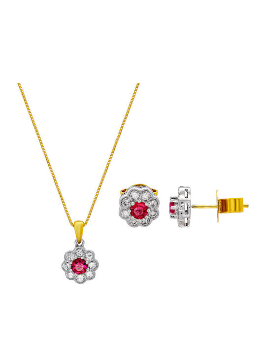 Kiriakos Gofas Set with Necklace & Earrings from Gold 18K with Stones