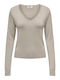 Only Damen Langarm Pullover mit V-Ausschnitt Beige