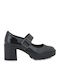 Patent Leather Black Medium Heels with Strap