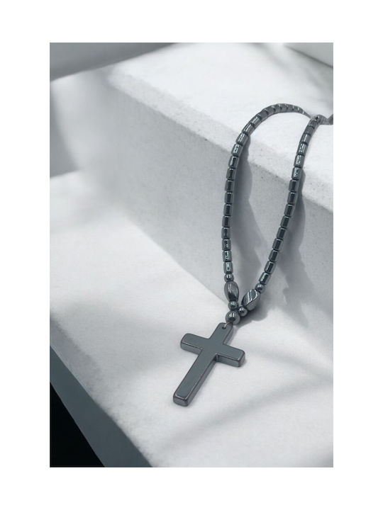 Elastic Hematite Cross Necklace