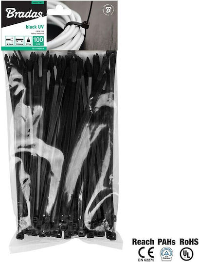 Bradas Cable Ties Plastic 450mmx8.8mm in Black Colour (100pcs)
