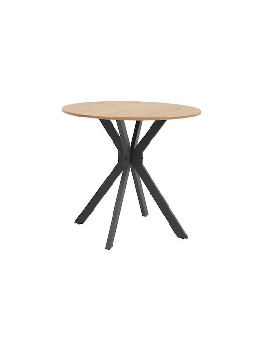 Xuson Round Table Dining Room Wooden with Metal Frame Natural, Black 80x80x75cm