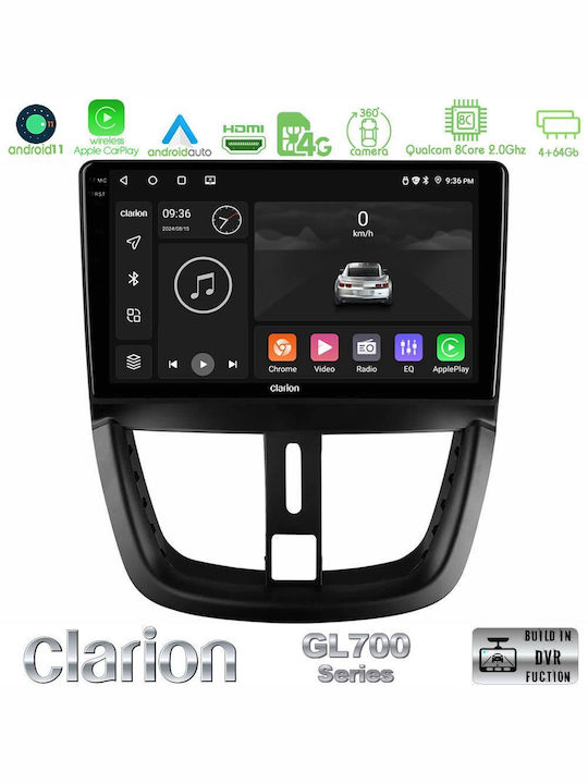 Clarion Car Audio System for Peugeot 207 2006-2012 (Bluetooth/USB/WiFi/GPS/Apple-Carplay/Android-Auto) with Touch Screen 9"
