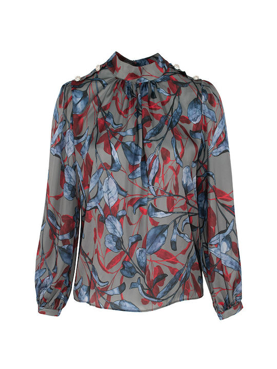 Forel Women's Blouse Satin Long Sleeve Floral Multicolour