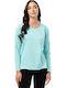 Women's Athletic Blouse Long Sleeve with V Neckline Light Blue