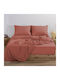 Nef-Nef Homeware Sheet for Single Bed with Elastic 100x200+30cm. Basic Terracotta